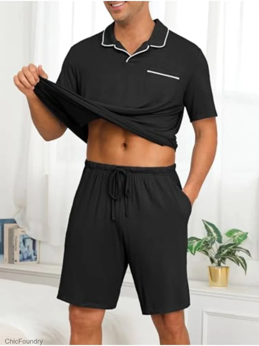 Men's 2-Piece Pajama Set | Short Sleeve | Rayon Blend | Loungewear with Pockets